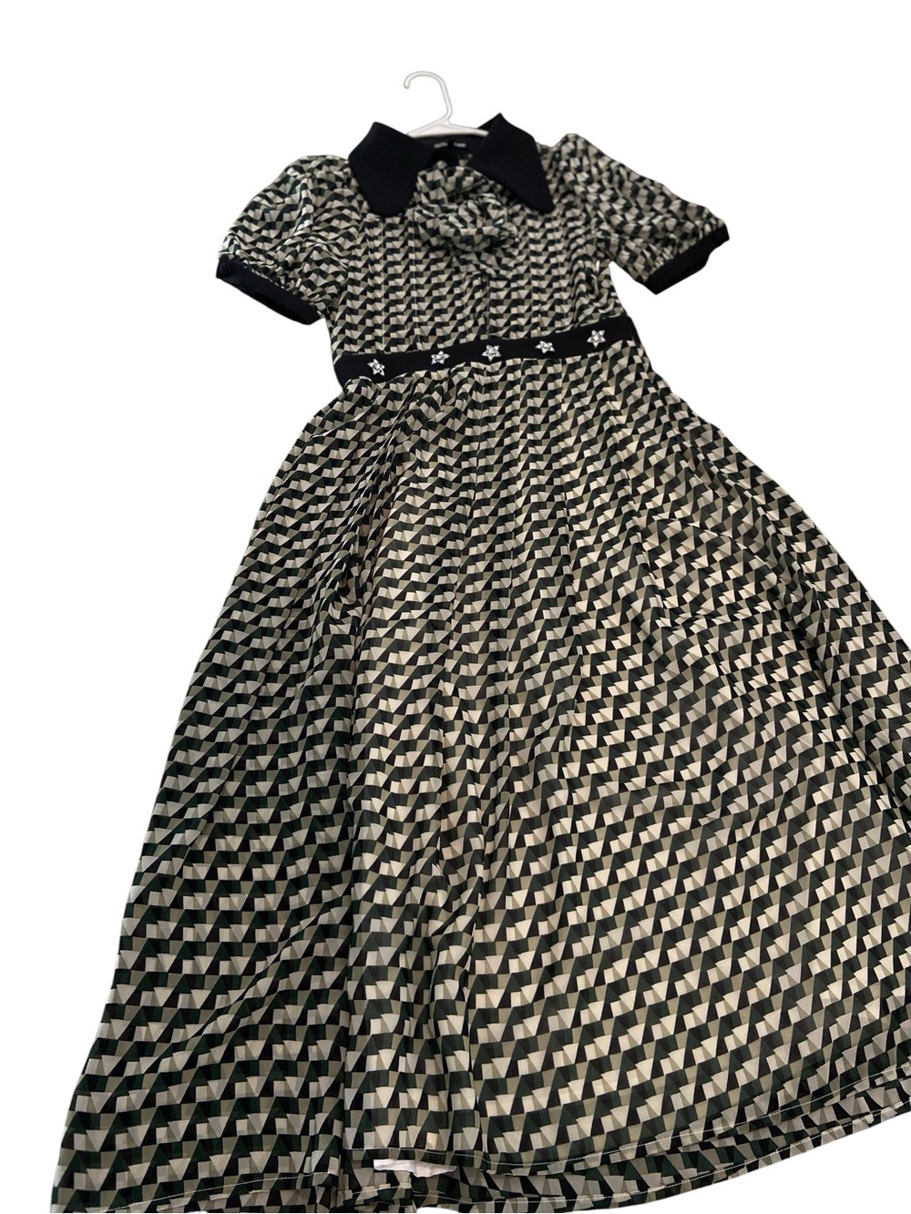 Sister Jane Black & White &green Geometric Maxi Dress with Peter Pan Collar